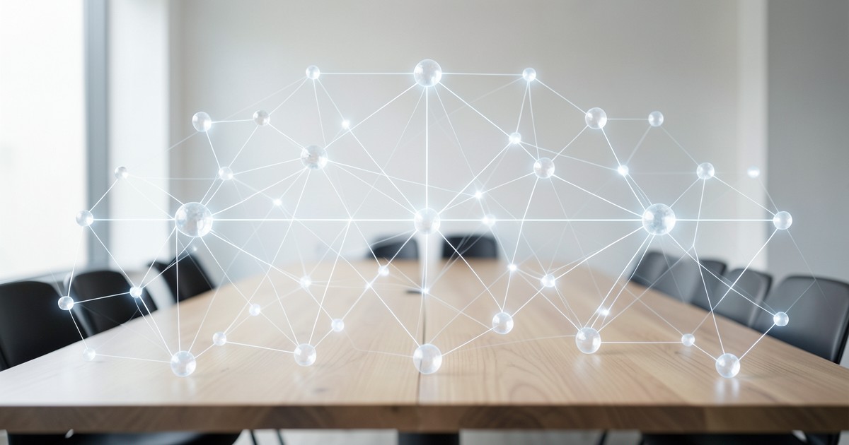 ネットワークを象徴する抽象的なノードと接続線の概念図