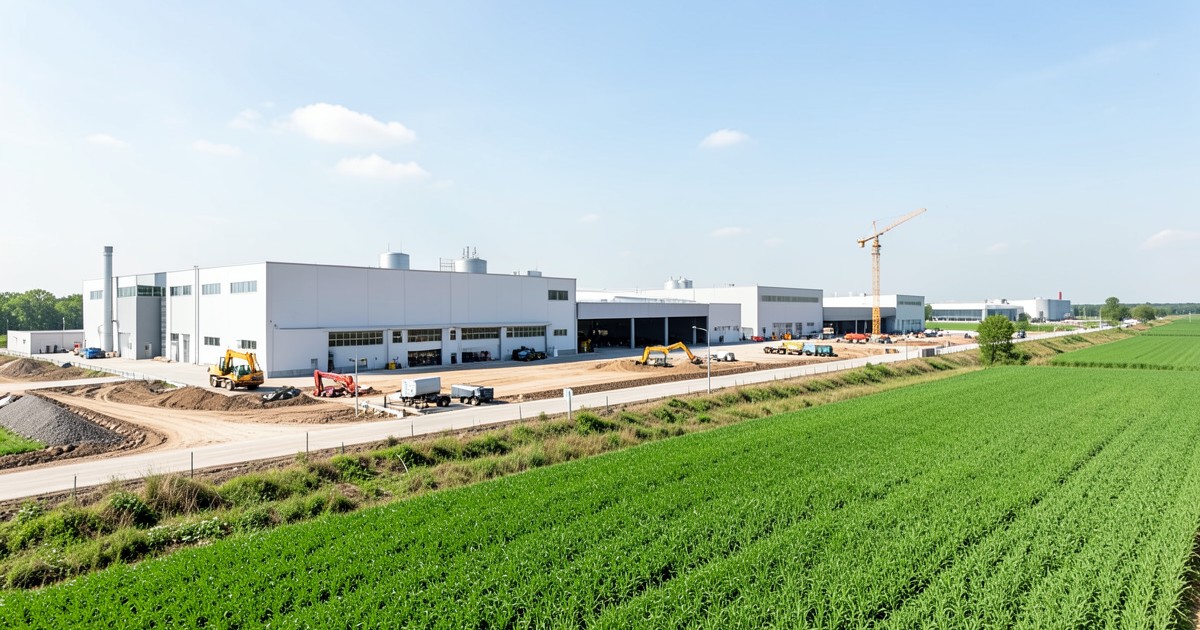 製造、建設、農業などの異なる産業分野を象徴する近代的な風景